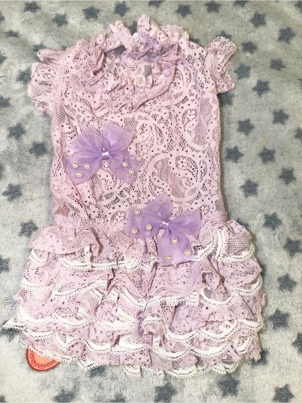 Wooflink Lace Ruffle Pet Dress with Decorative Bows - Light Purple  Dog Dress